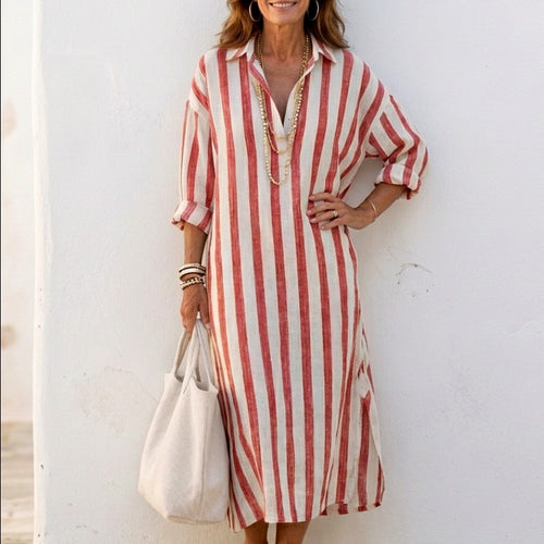 Bea - Women's Banded Long Sleeve Shirt Dress