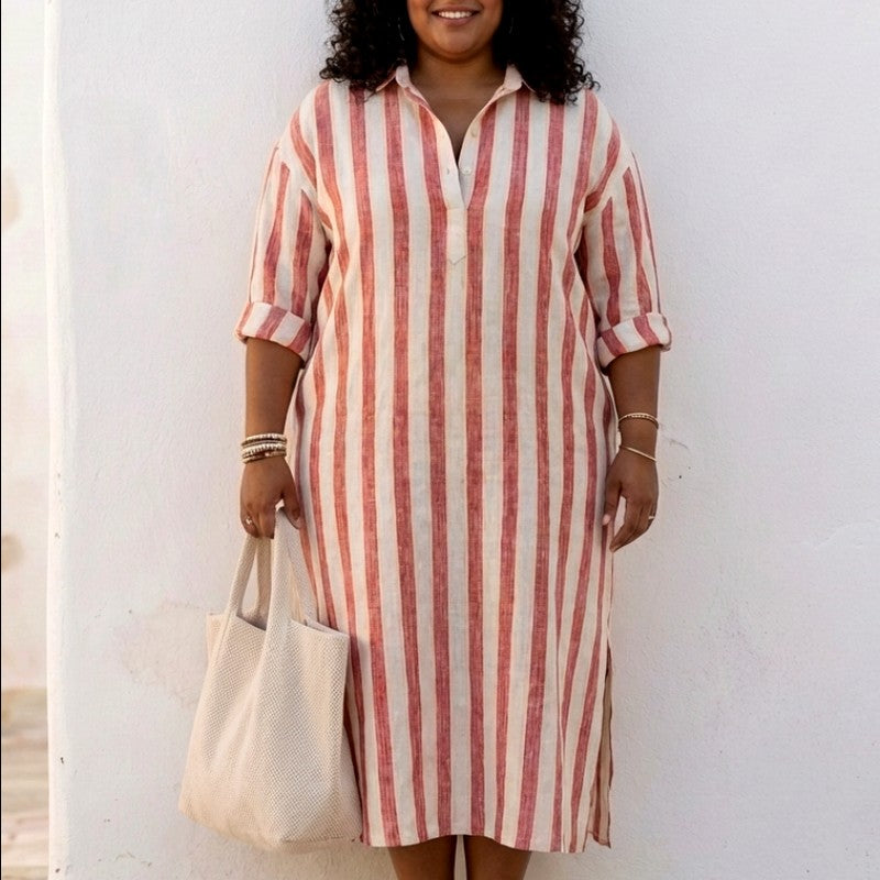 Bea - Women's Banded Long Sleeve Shirt Dress