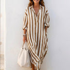 Bea - Women's Banded Long Sleeve Shirt Dress