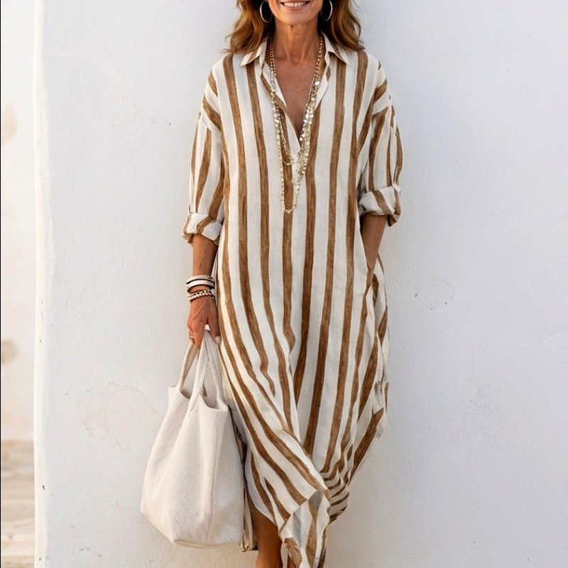 Bea - Women's Banded Long Sleeve Shirt Dress