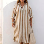 Bea - Women's Banded Long Sleeve Shirt Dress