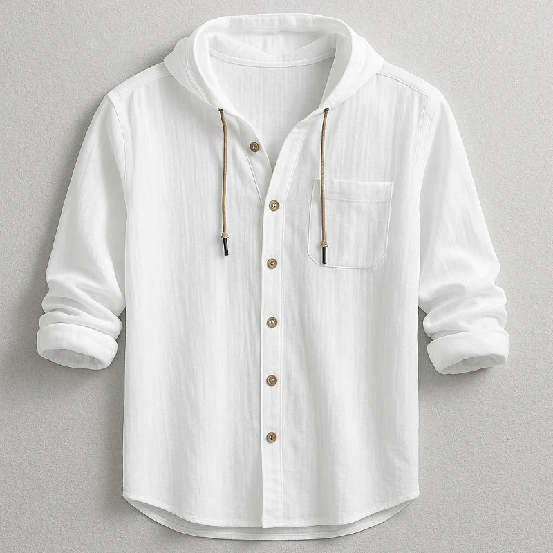Benjamin - Men's Hooded Long Sleeve Button-Up Shirt