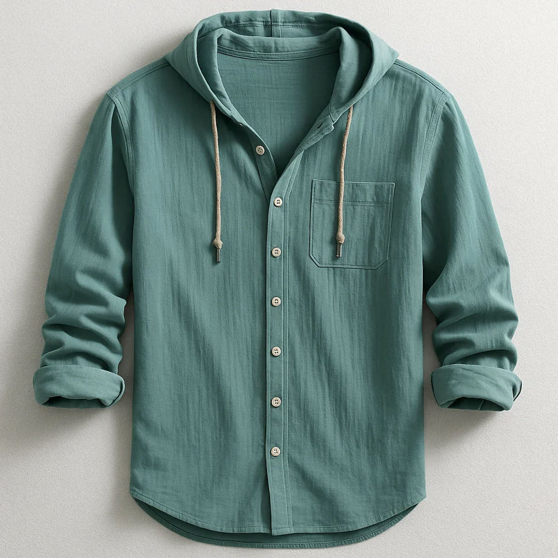 Benjamin - Men's Hooded Long Sleeve Button-Up Shirt