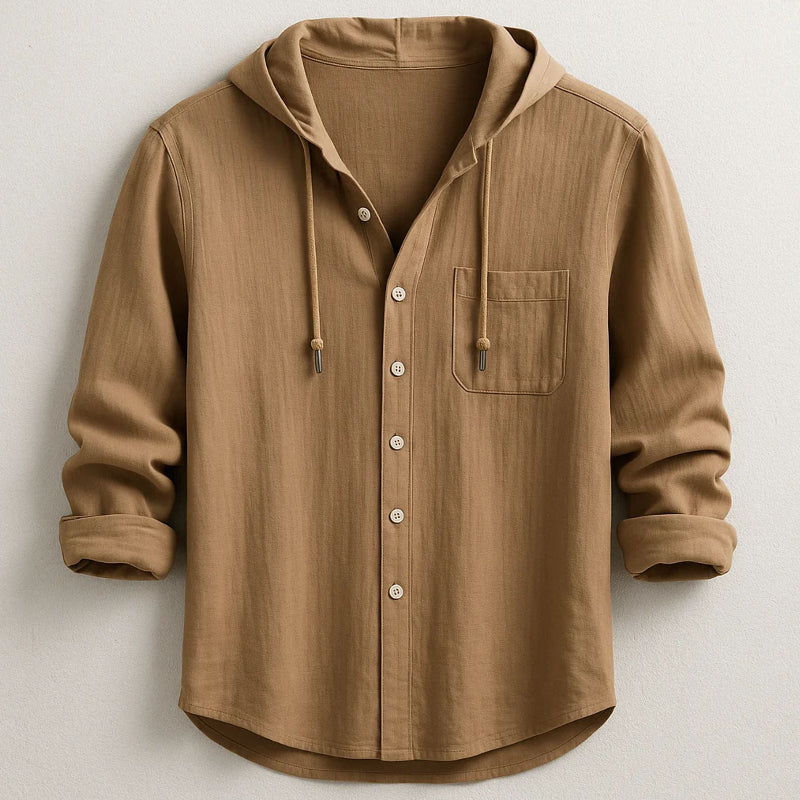 Benjamin - Men's Hooded Long Sleeve Button-Up Shirt