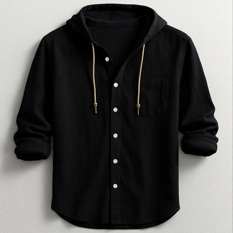 Benjamin - Men's Hooded Long Sleeve Button-Up Shirt