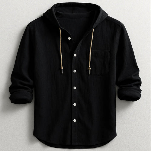Benjamin - Men's Hooded Long Sleeve Button-Up Shirt
