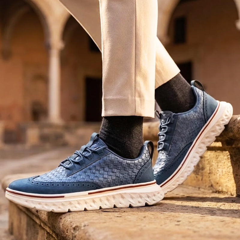 Benson - Men's Textured Leather Lace-Up Sneakers