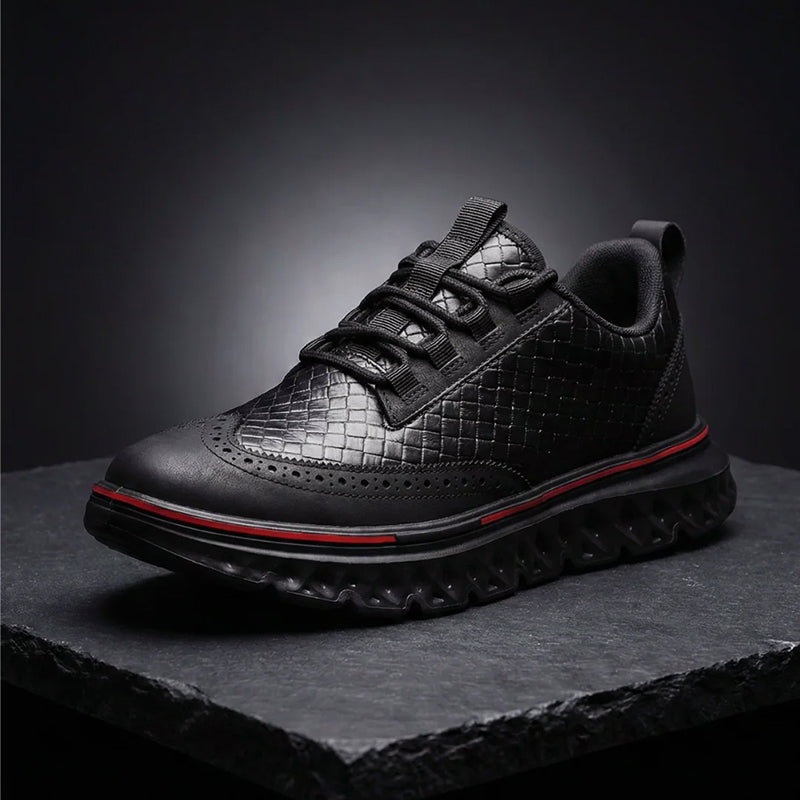 Benson - Men's Textured Leather Lace-Up Sneakers