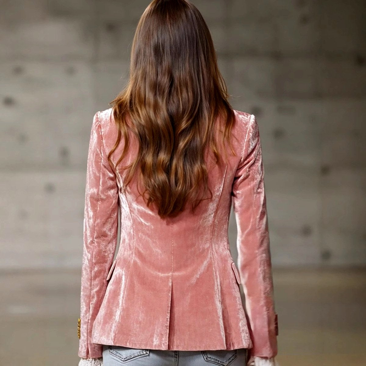 Bijou - Women's Notched Lapel Velvet Fitted Blazer