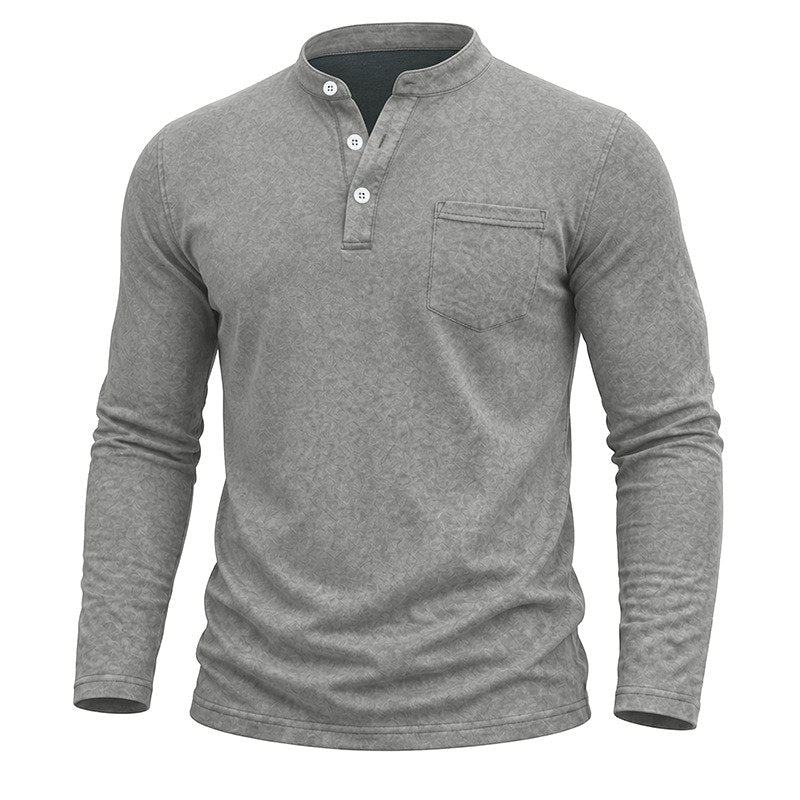 Bradford - Men's Long Sleeve Henley Shirt with Chest Pocket