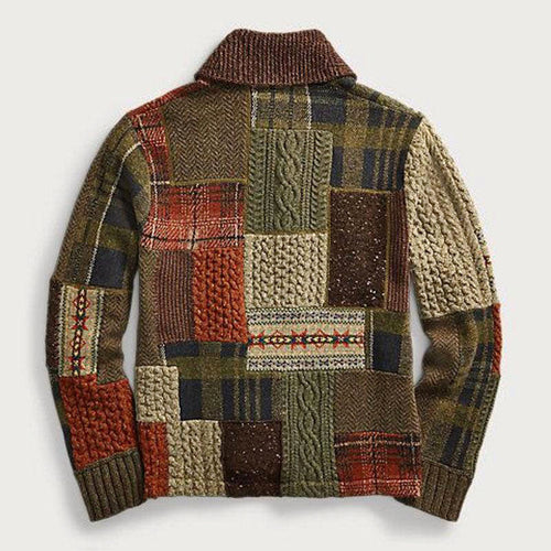 Bradley - Men's Vintage Patchwork Cable-Knit Cardigan