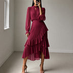 Brenda - Women’s Pleated Ruffle Midi Dress