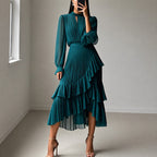 Brenda - Women’s Pleated Ruffle Midi Dress