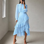 Brenda - Women’s Pleated Ruffle Midi Dress