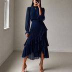 Brenda - Women’s Pleated Ruffle Midi Dress