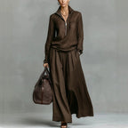 Brenda - Women's Half-Zip Top and Wide Leg Pants Set