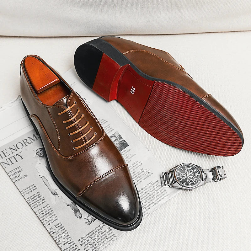 Brent - Men's Cap-Toe Lace-Up Red Sole Leather Oxfords