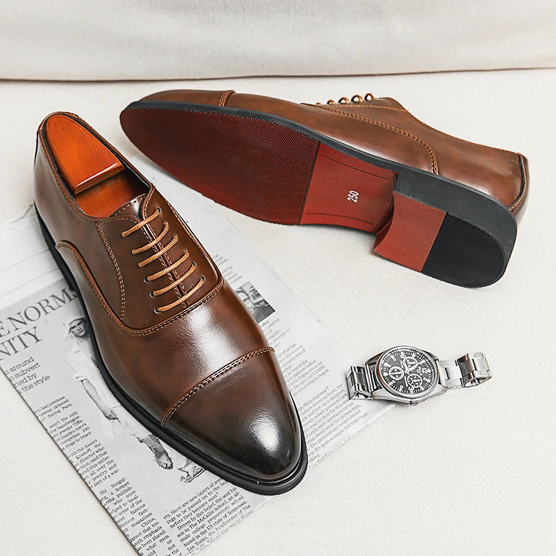 Brent - Men's Cap-Toe Lace-Up Red Sole Leather Oxfords