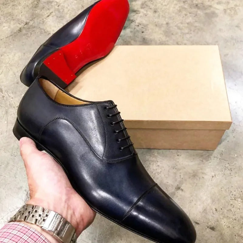 Brent - Men's Cap-Toe Lace-Up Red Sole Leather Oxfords 