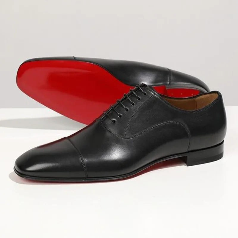 Brent - Men's Cap-Toe Lace-Up Red Sole Leather Oxfords