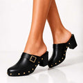 Bridget - Women's Studded Leather Slip-On Heeled Loafers