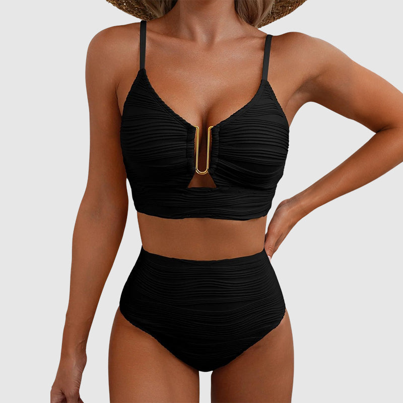 Brooke - Women's Ruched High-Waist Cutout Bikini Set