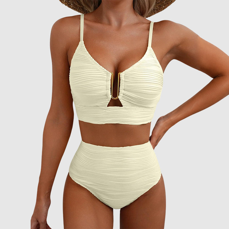 Brooke - Women's Ruched High-Waist Cutout Bikini Set