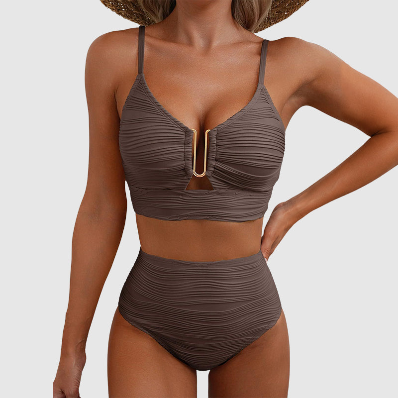 Brooke - Women's Ruched High-Waist Cutout Bikini Set