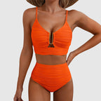 Brooke - Women's Ruched High-Waist Cutout Bikini Set
