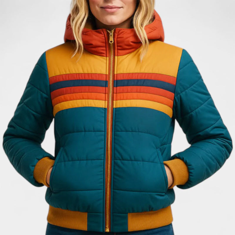 Caitlin - Women's Retro Striped Hooded Puffer Jacket