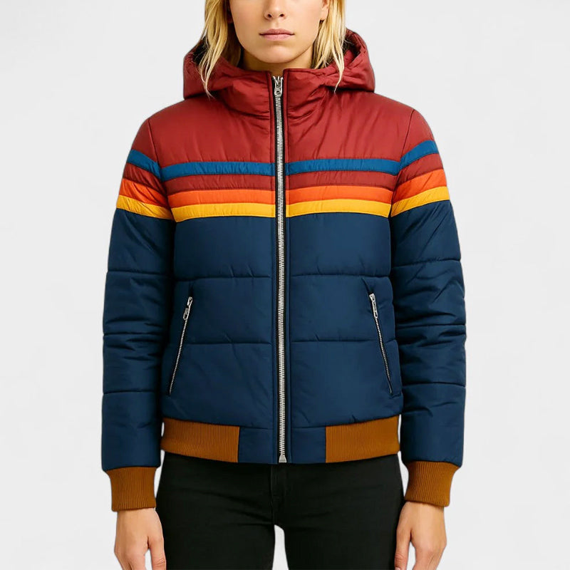 Caitlin - Women's Retro Striped Hooded Puffer Jacket