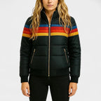 Caitlin - Women's Retro Striped Hooded Puffer Jacket