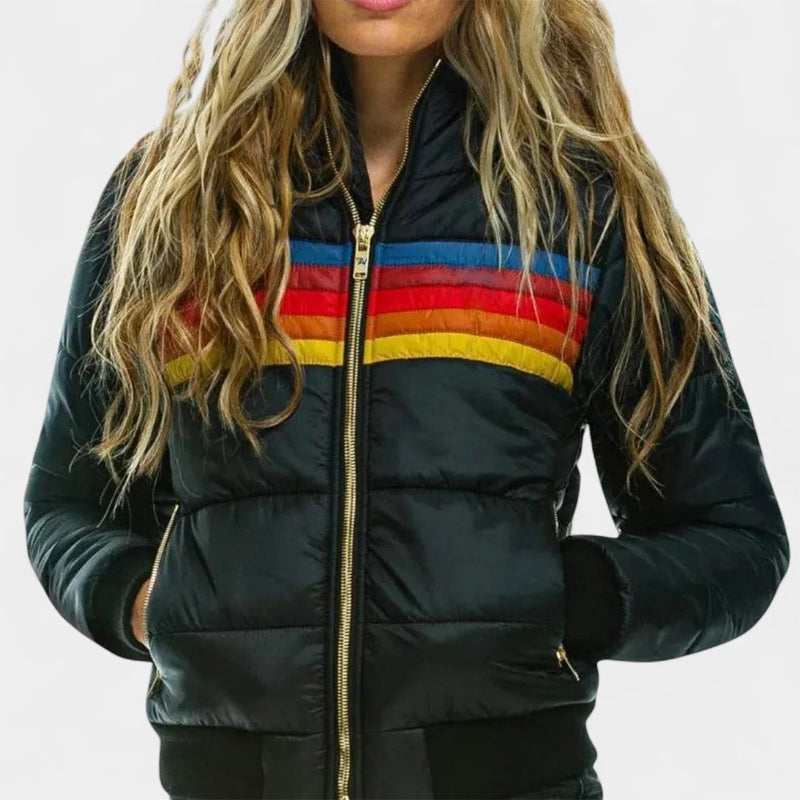 Caitlin - Women's Retro Striped Hooded Puffer Jacket