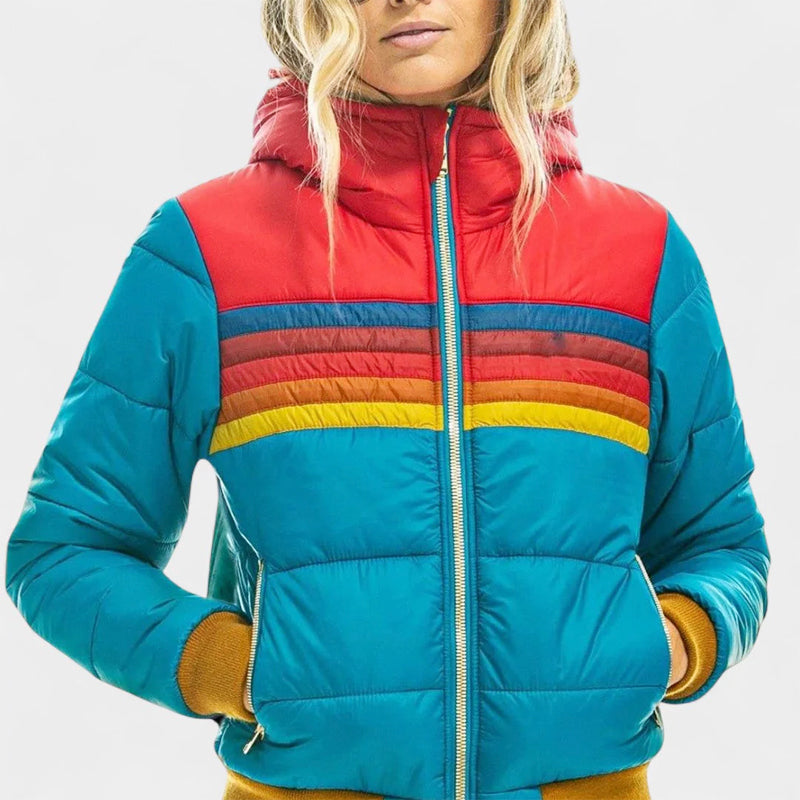 Caitlin - Women's Retro Striped Hooded Puffer Jacket