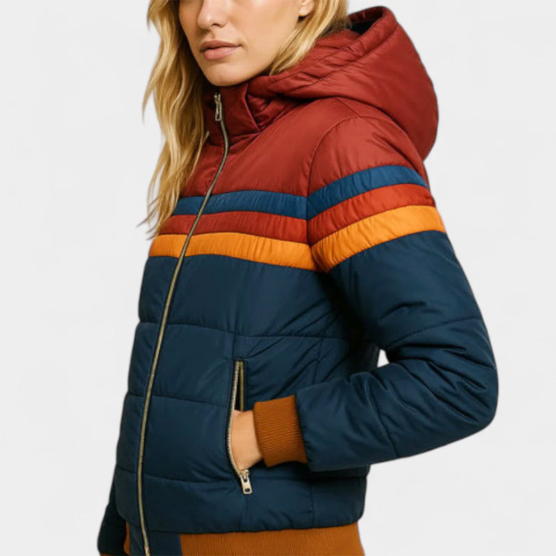 Caitlin - Women's Retro Striped Hooded Puffer Jacket