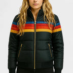 Caitlin - Women's Retro Striped Hooded Puffer Jacket