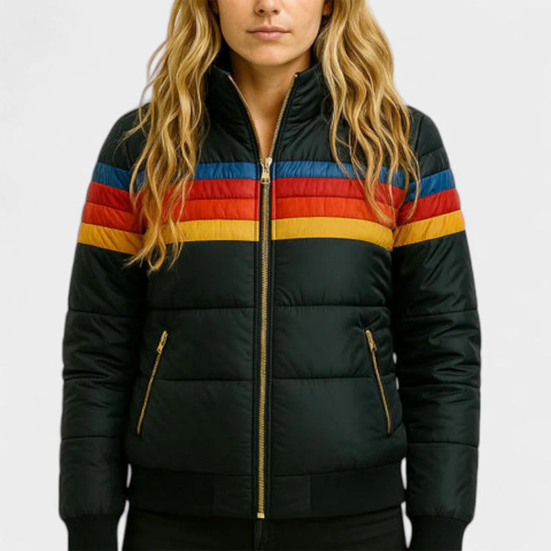Caitlin - Women's Retro Striped Hooded Puffer Jacket