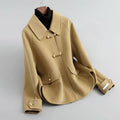 Callie - Women's Pearl-Button Cropped Woolen Coat