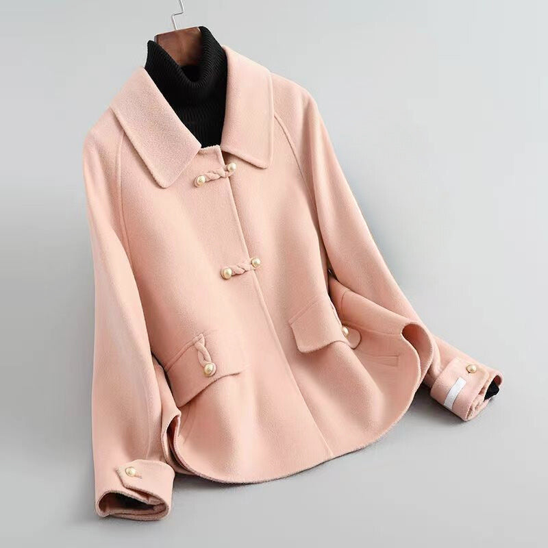 Callie - Women's Pearl-Button Cropped Woolen Coat