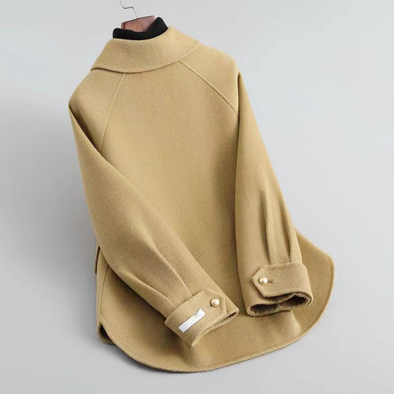 Callie - Women's Pearl-Button Cropped Woolen Coat