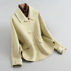 Callie - Women's Pearl-Button Cropped Woolen Coat