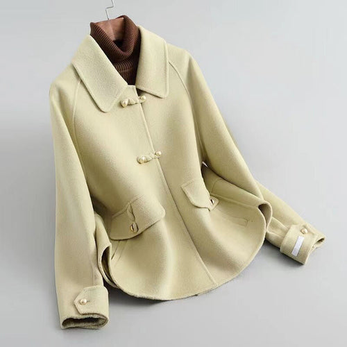 Callie - Women's Pearl-Button Cropped Woolen Coat