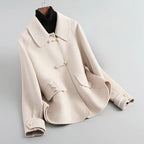 Callie - Women's Pearl-Button Cropped Woolen Coat