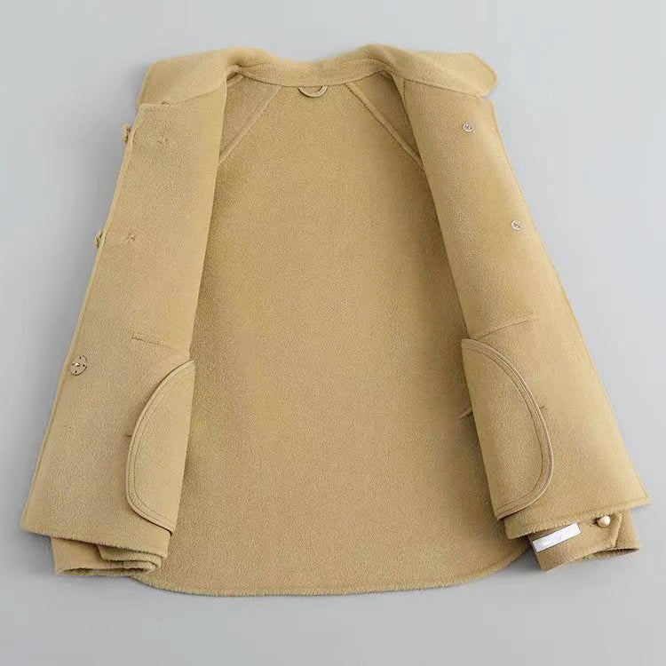 Callie - Women's Pearl-Button Cropped Woolen Coat