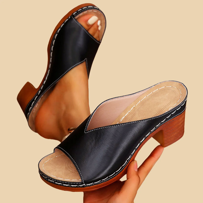 Callie - Women's V-Cut Wide-Strap Platform Mule Sandals