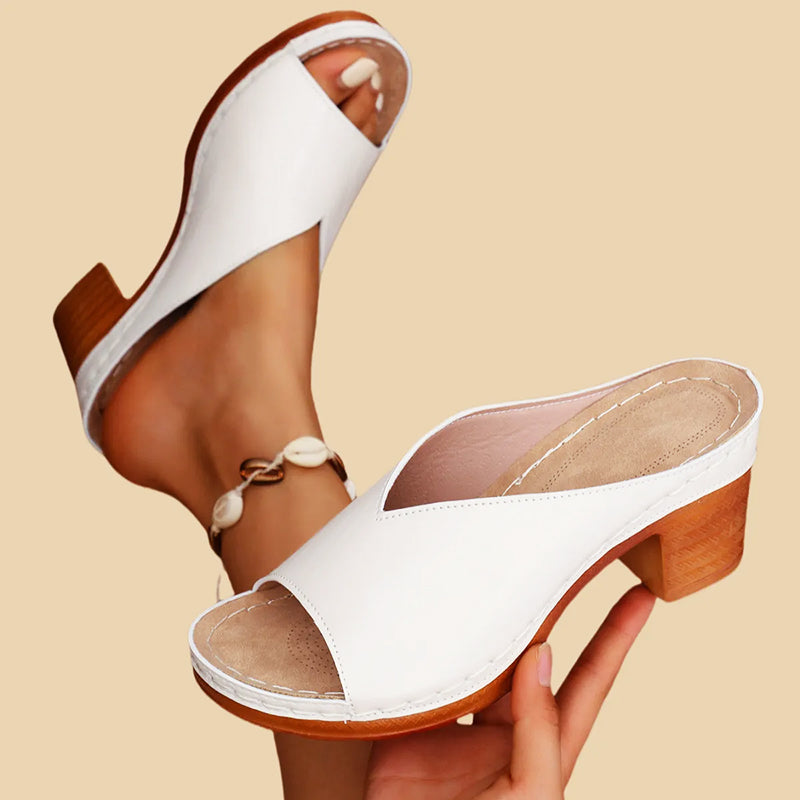 Callie - Women's V-Cut Wide-Strap Platform Mule Sandals