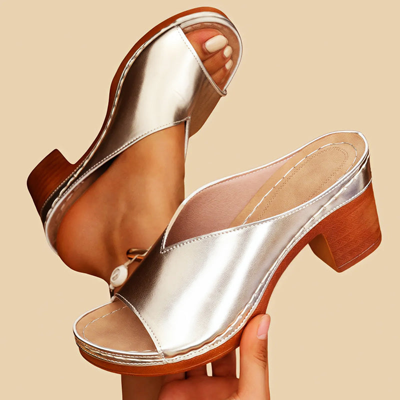 Callie - Women's V-Cut Wide-Strap Platform Mule Sandals