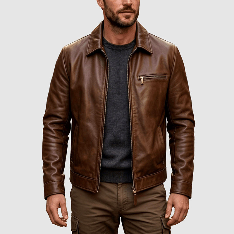 Calvin - Men's Leather Snap-Button Jacket