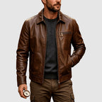 Calvin - Men's Leather Snap-Button Jacket