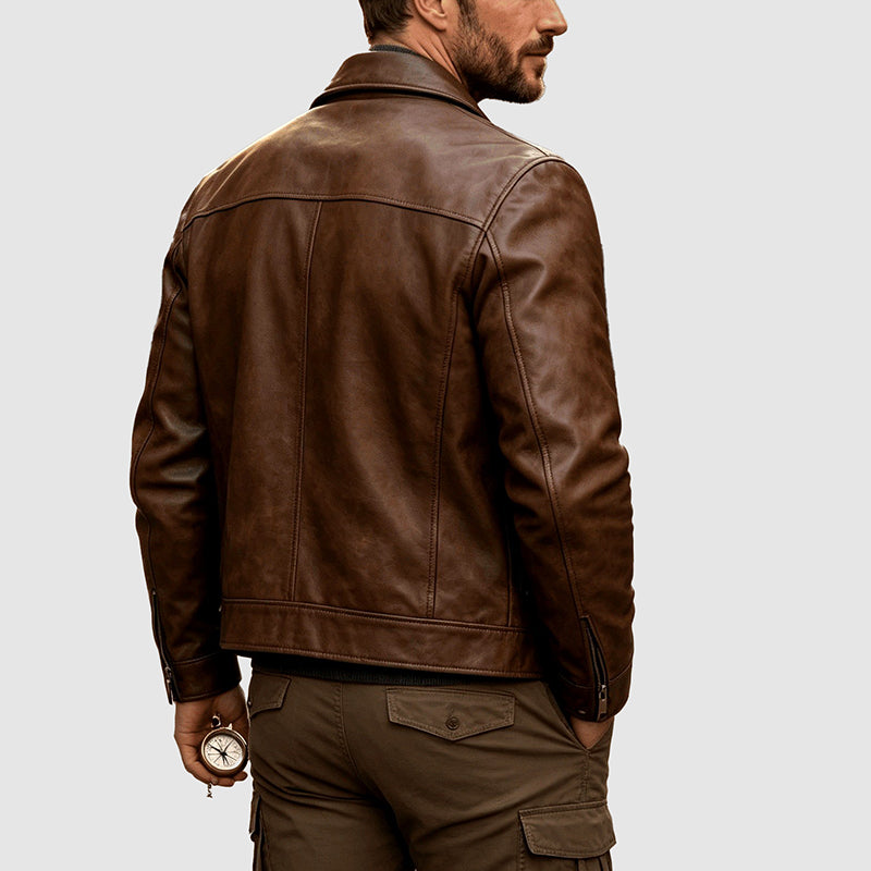 Calvin - Men's Leather Snap-Button Jacket